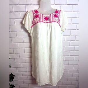 WEST 36 White mini Dress with Pink Embroidery/size M
